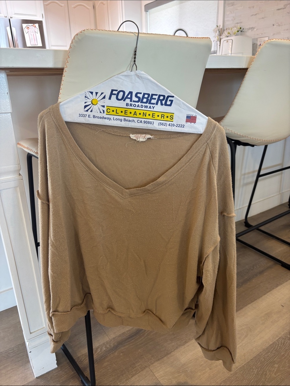 Listicle Relaxed V-Neck Sweatshirt in Tan